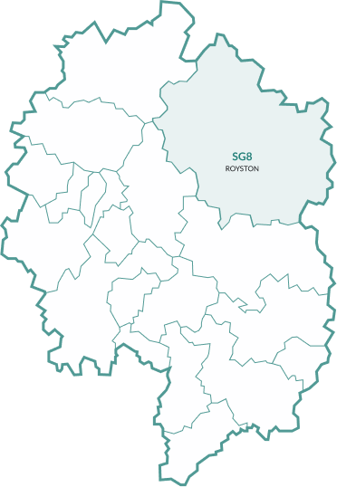 Map of the area covered, with Royston highlighted