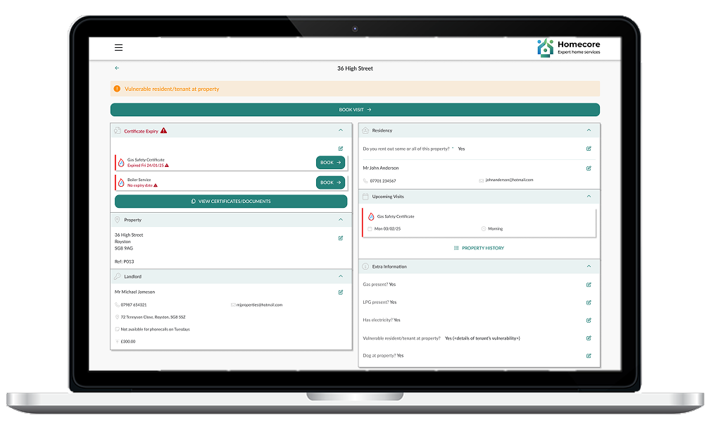 Screenshot of the Homecore system